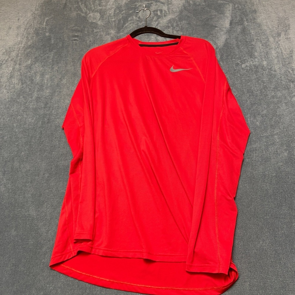 Nike Hydroguard Running Shirt Mens Large Red Swoosh Logo Performance Training